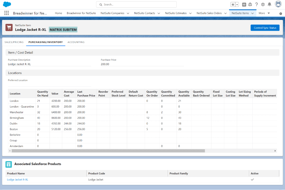 Screenshot of pricing in Breadwinner's Salesforce NetSuite integration