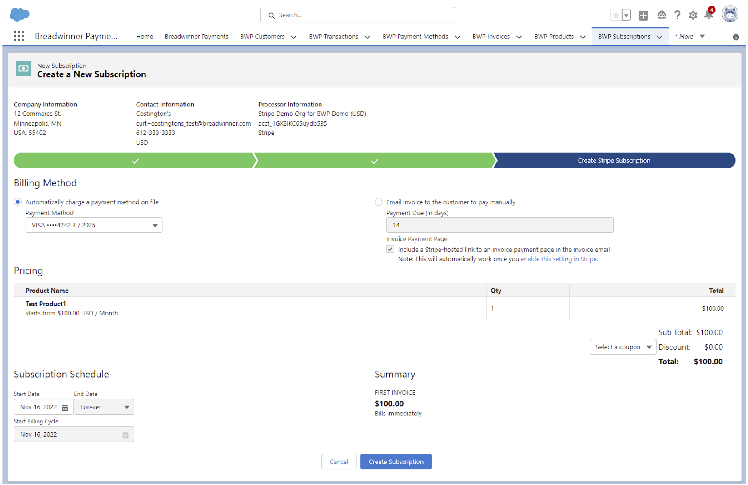 Create New Subscription in Salesforce