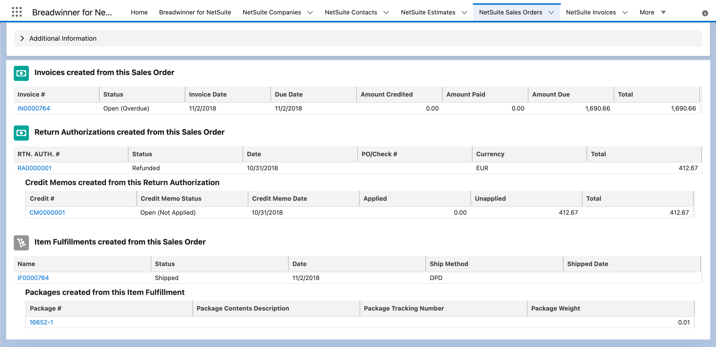 Salesforce Netsuite Complete View Child Objects